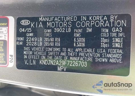 2015 Kia Soul from USA, damaged, VIN KNDJN2A29F7226703